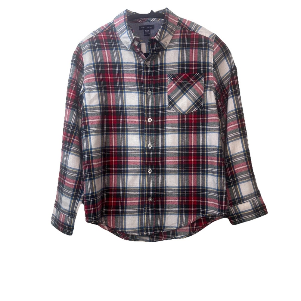 Tommy Hilfiger Boys Plaid Flannel Red/Blue Button Down Shirt Medium (12-14)